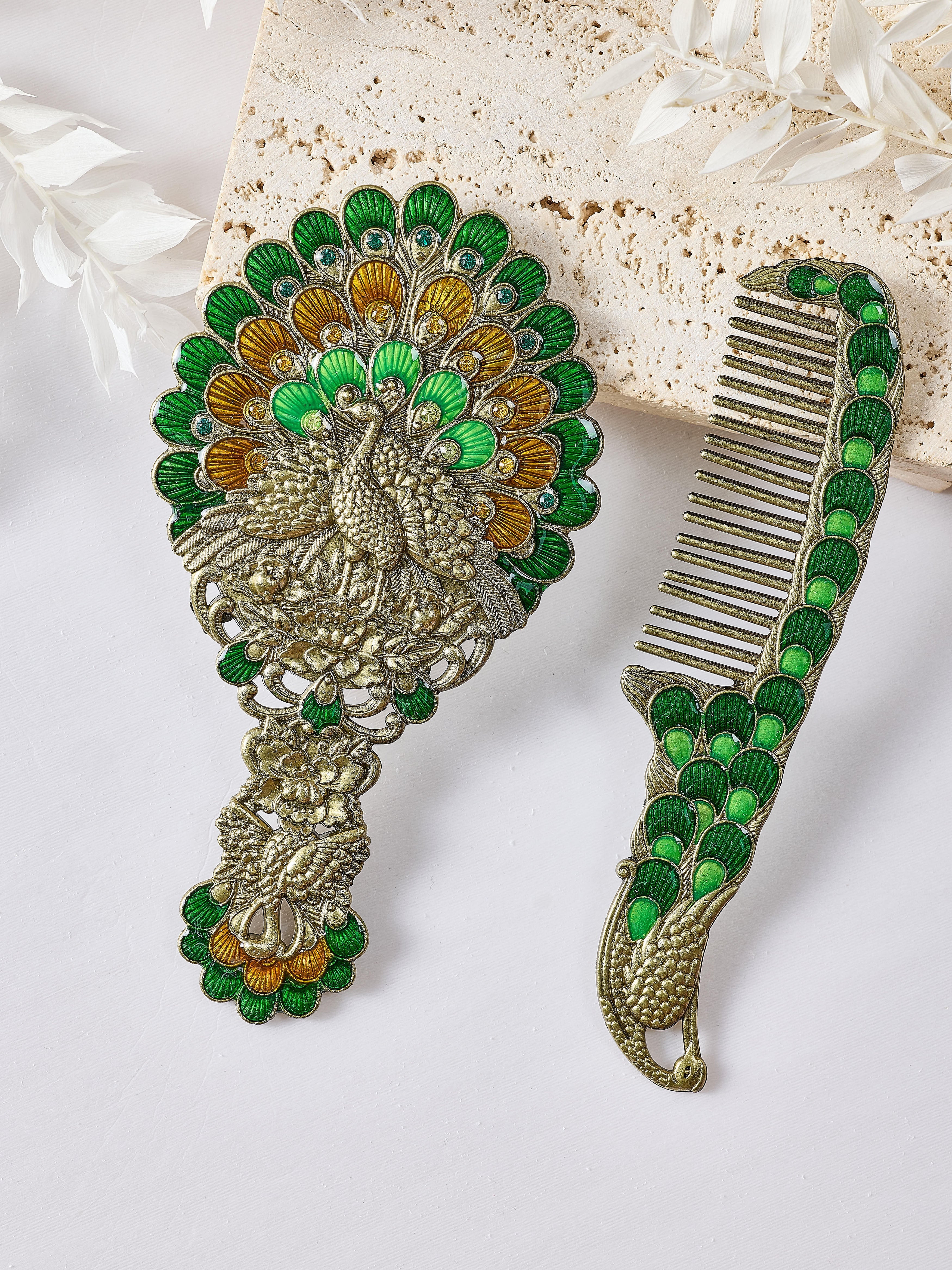 Small Size Peacock Alloy Mirror Set M0412