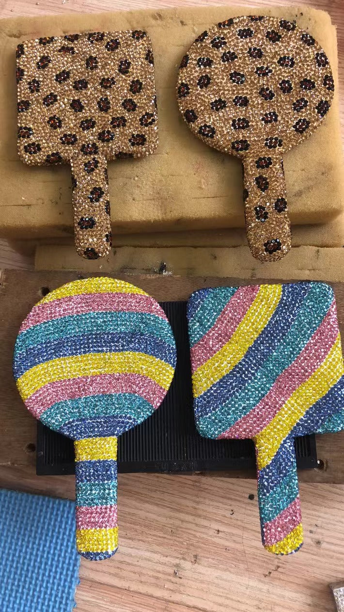 Square Ceramic Rhinestone Hand Mirror M0430