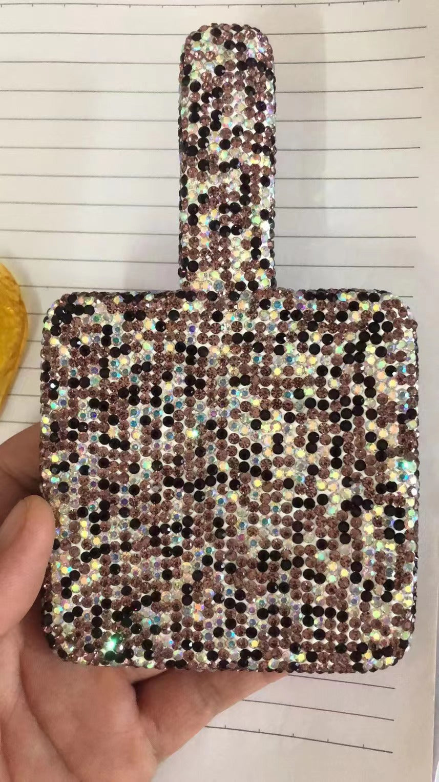 Square Ceramic Rhinestone Hand Mirror M0430