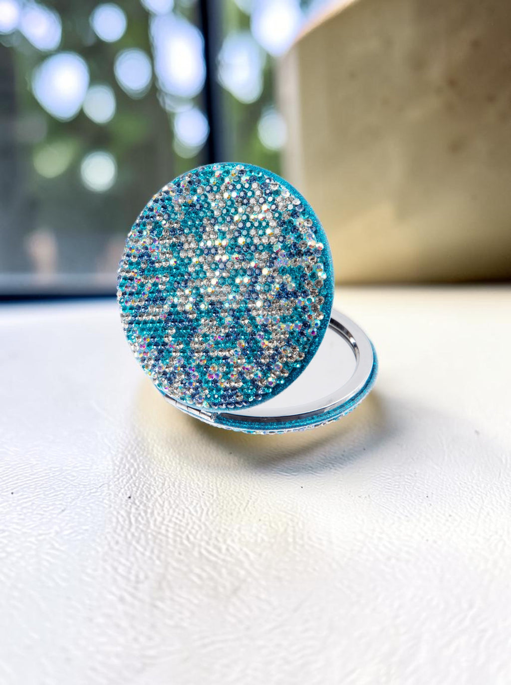 Circle Ceramic Rhinestone Folding Makeup Mirror M0449