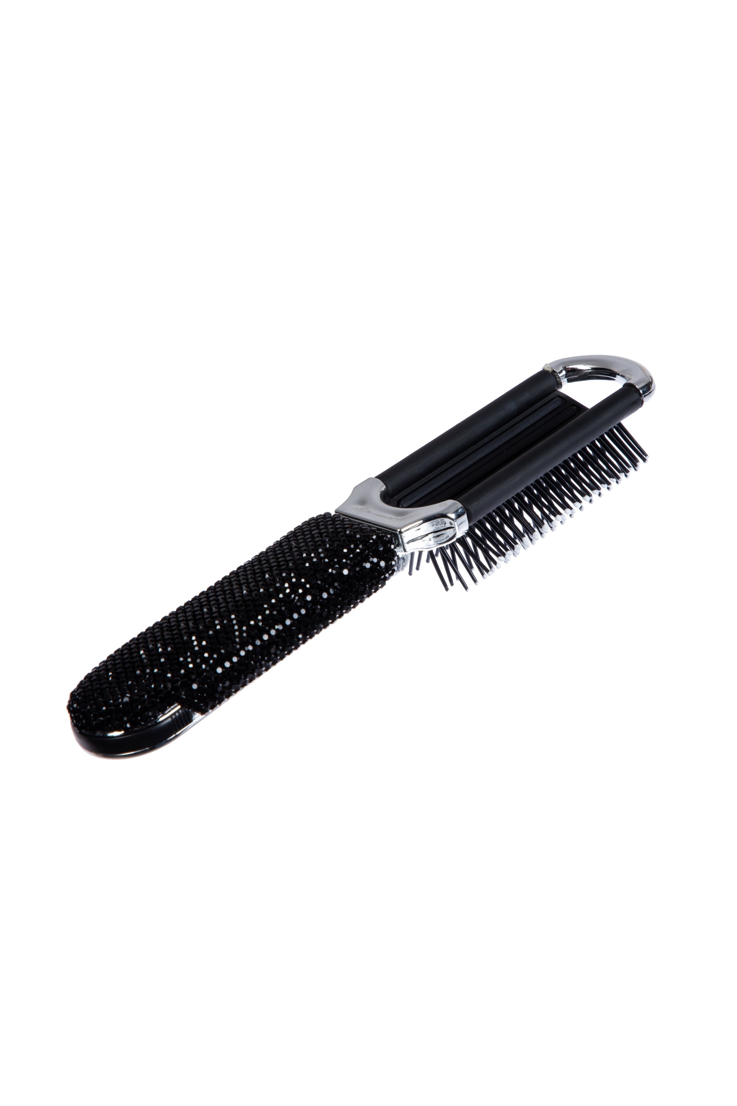Ceramic Rhinestone Compact Foldable Travel Hair Brush And Mirror MIS1009