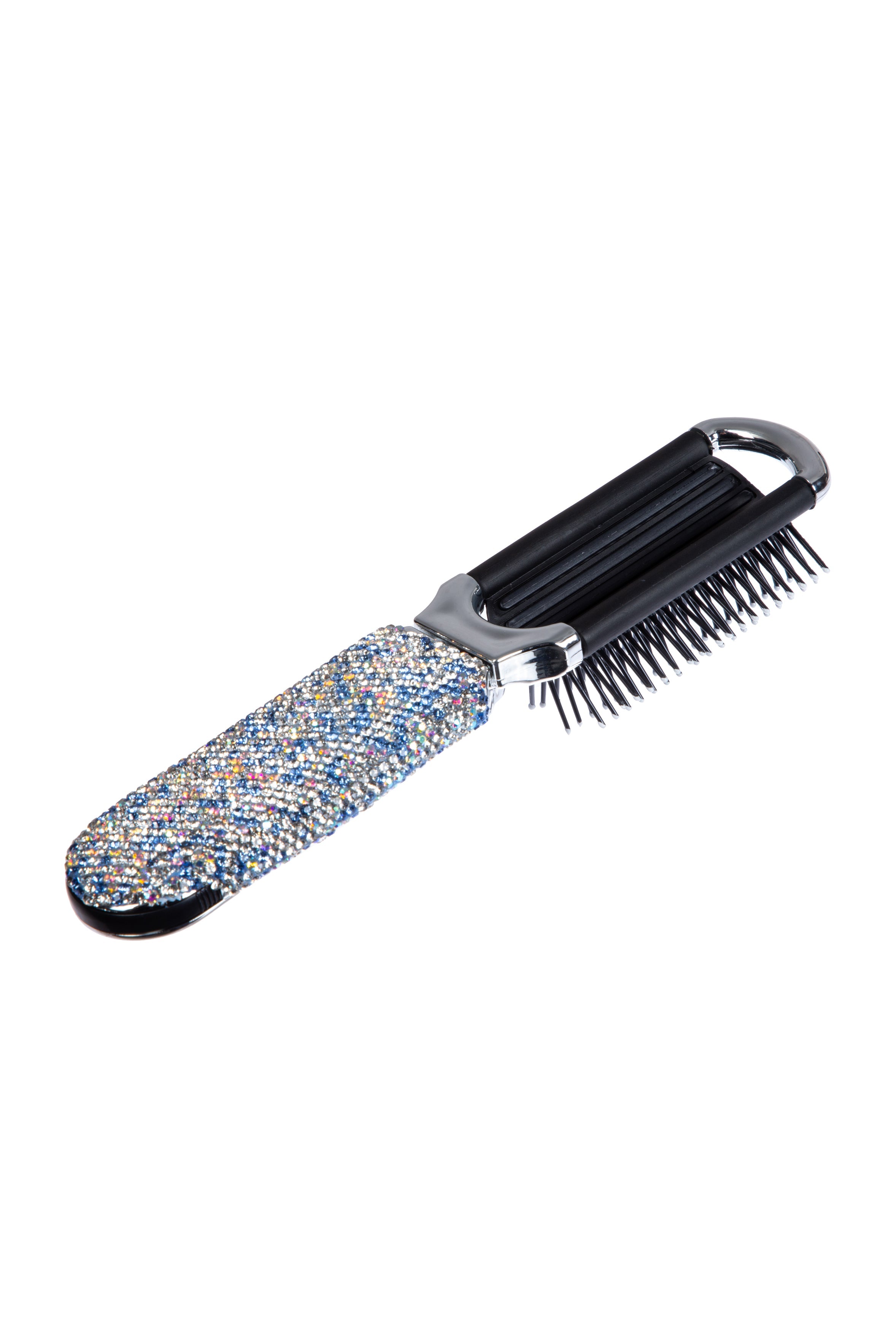 Ceramic Rhinestone Compact Foldable Travel Hair Brush And Mirror MIS1009