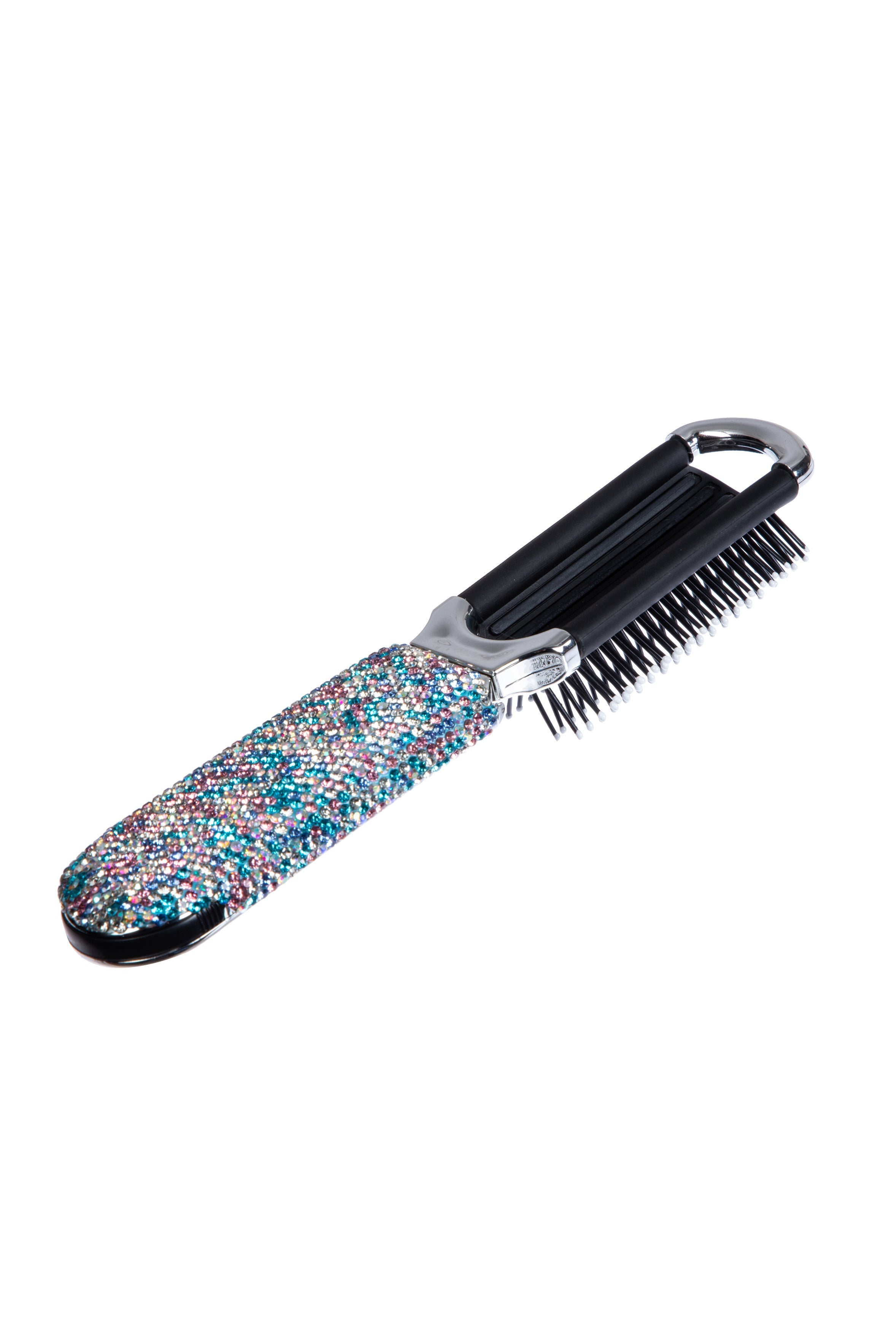 Ceramic Rhinestone Compact Foldable Travel Hair Brush And Mirror MIS1009