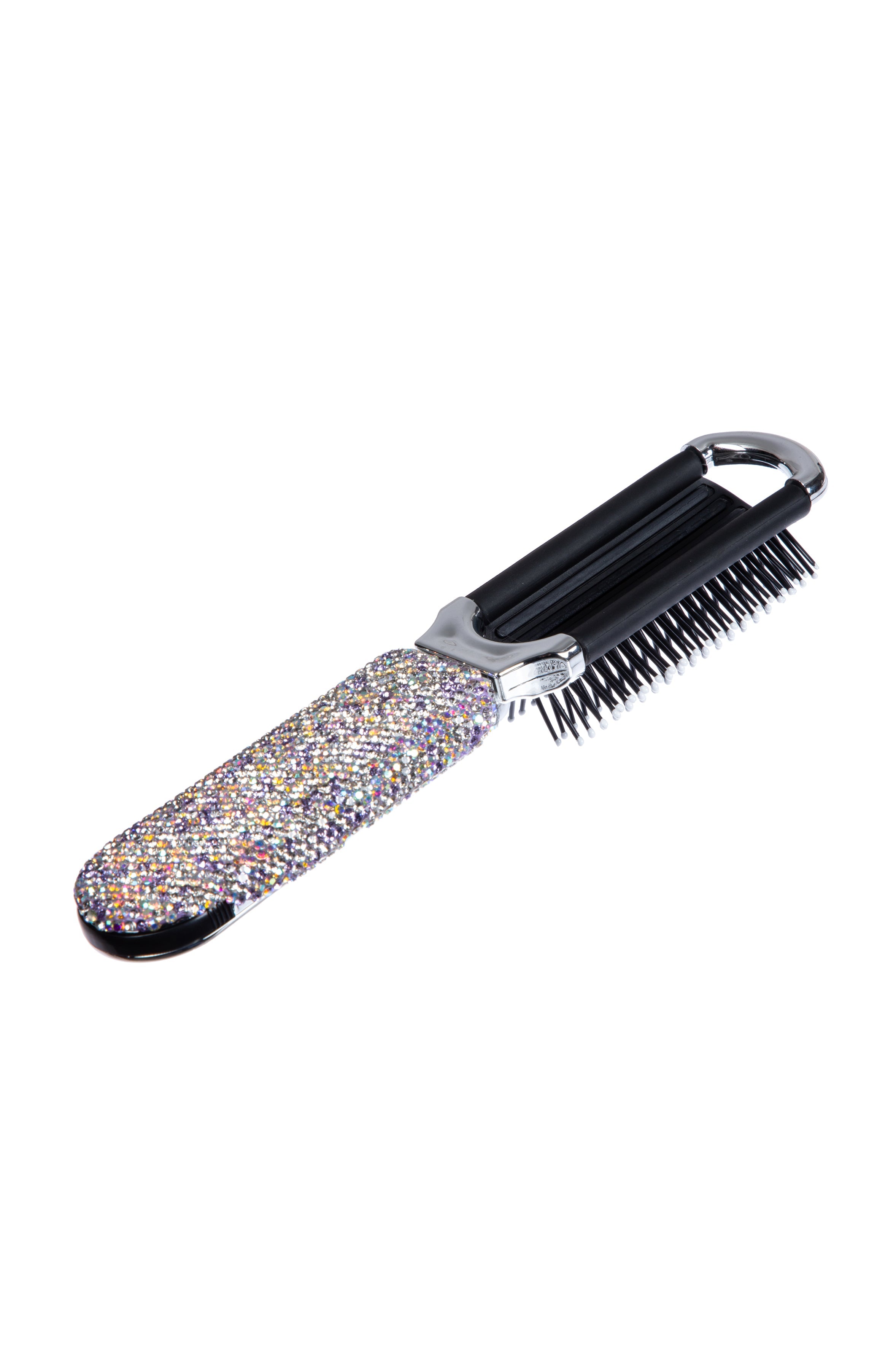 Ceramic Rhinestone Compact Foldable Travel Hair Brush And Mirror MIS1009