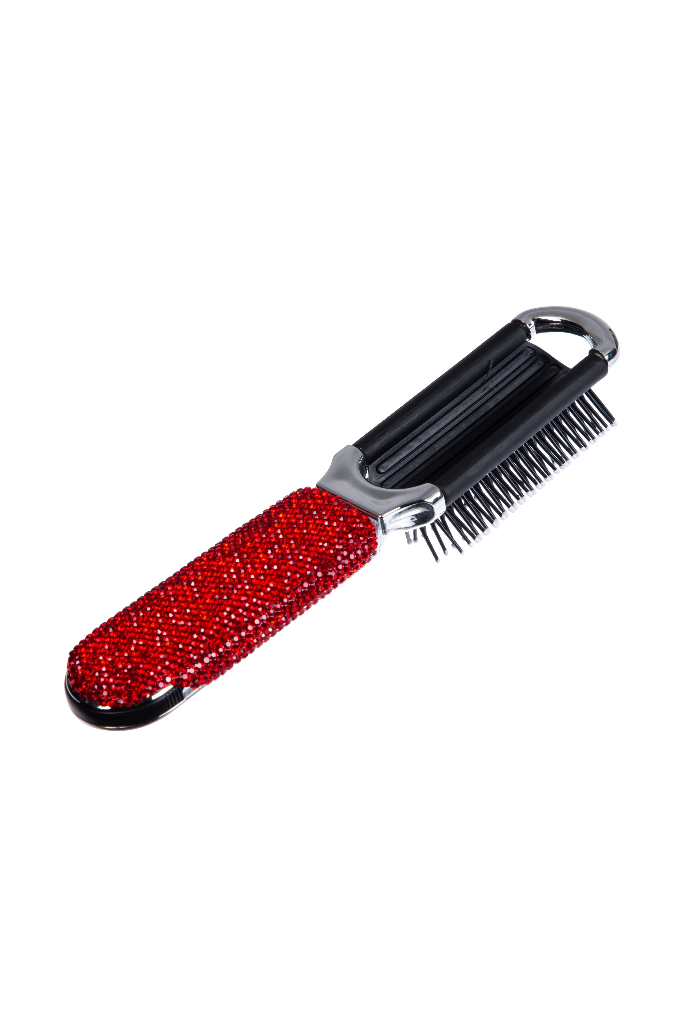 Ceramic Rhinestone Compact Foldable Travel Hair Brush And Mirror MIS1009