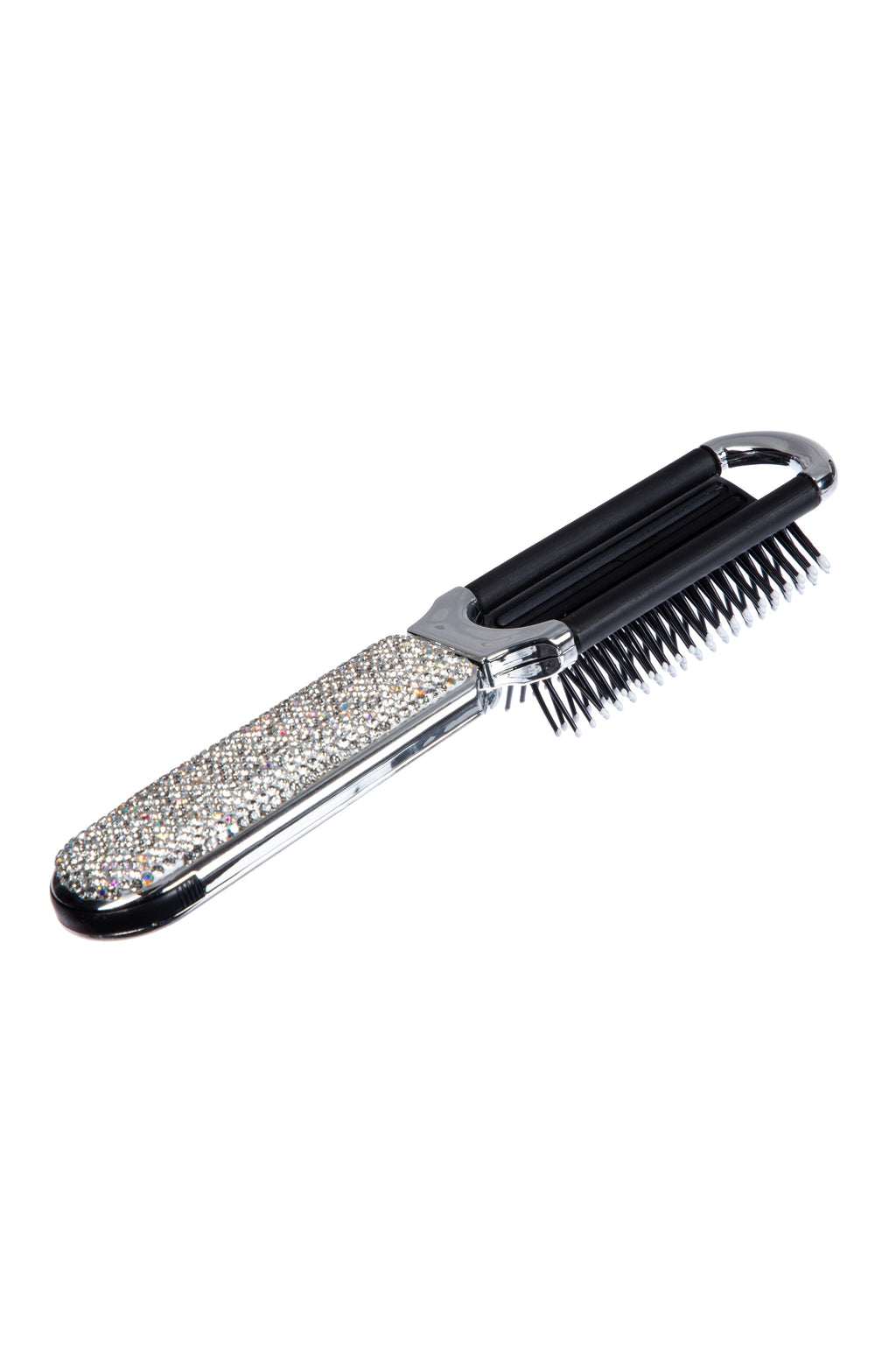 Ceramic Rhinestone Compact Foldable Travel Hair Brush And Mirror MIS1009