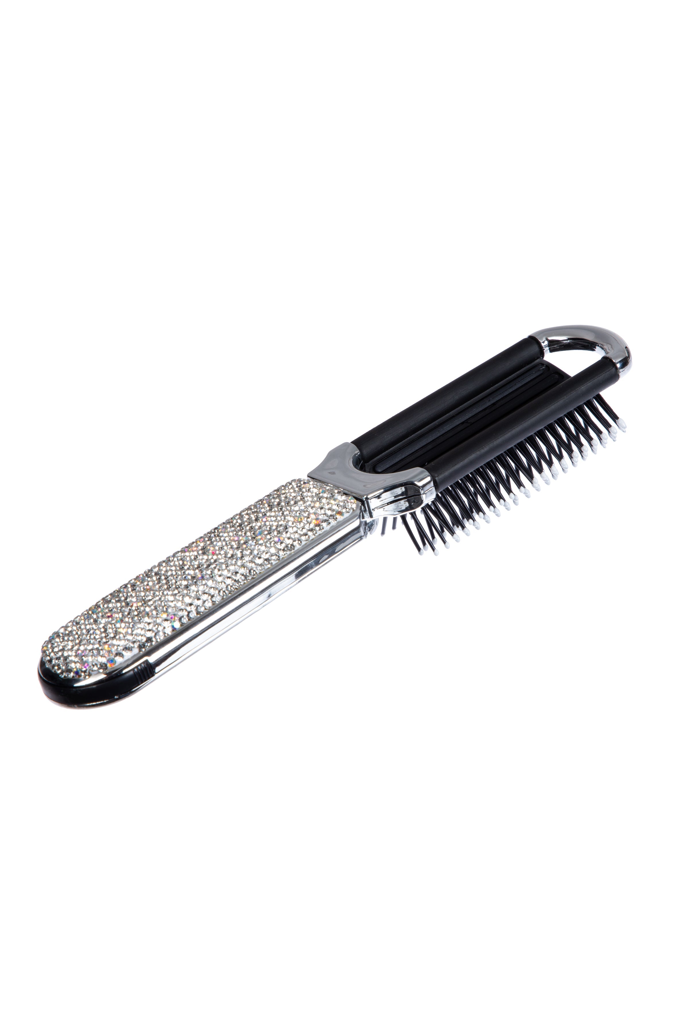 Ceramic Rhinestone Compact Foldable Travel Hair Brush And Mirror MIS1009