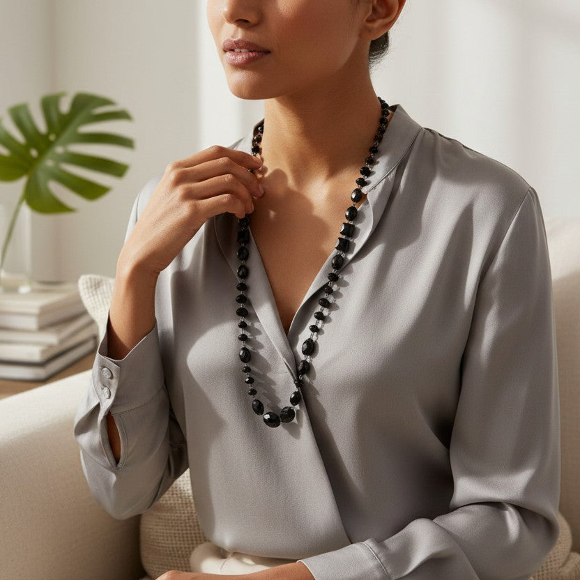 Classic Chandalier Crystal Long Necklace N1130-Black