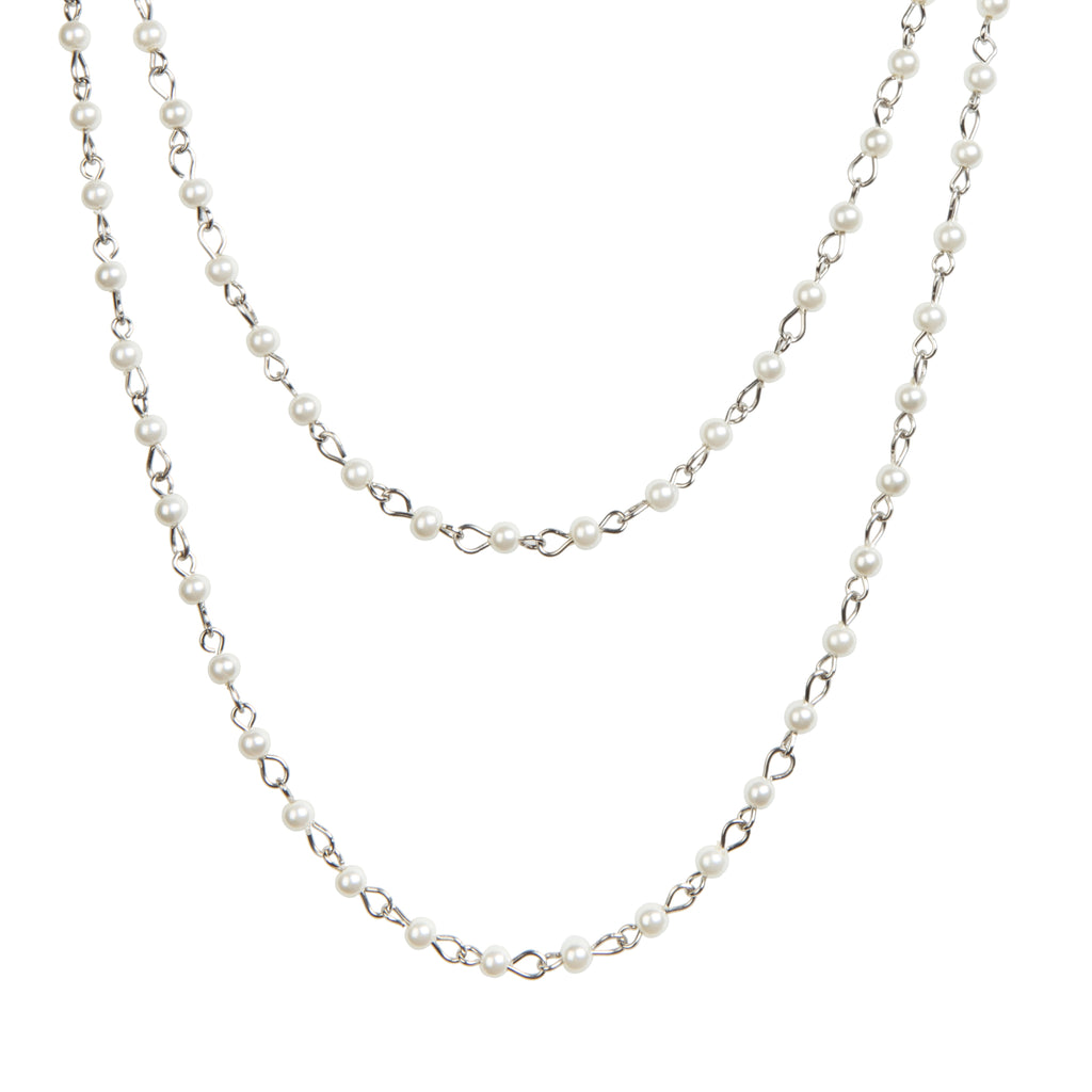 Pearl Beaded Chain Necklace N1163-30-WH - view 4