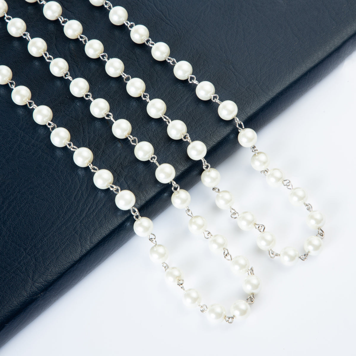 Pearl Beaded Chain Necklace N1163-30-WH