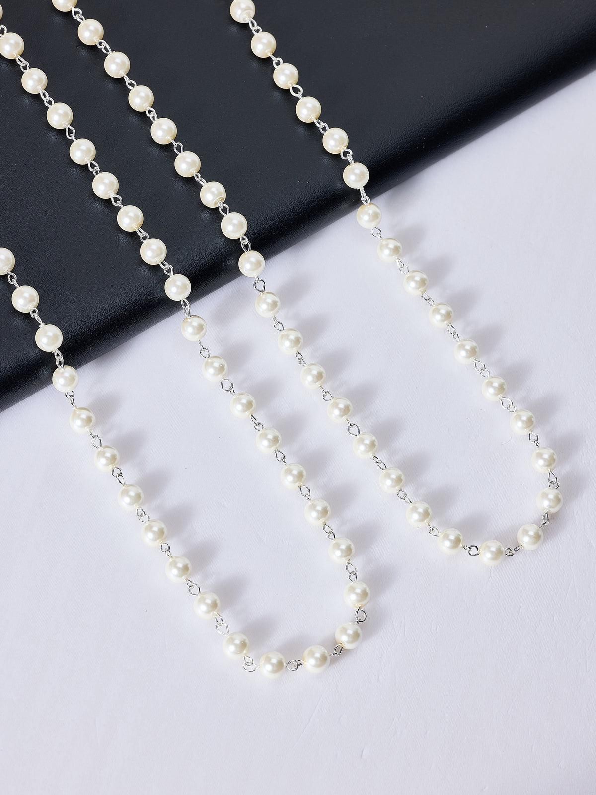 Pearl Beaded Chain Necklace N1163-30-WH - view 2