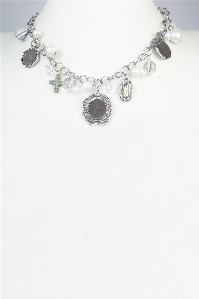 Crystal Metal Coin Necklace N2316