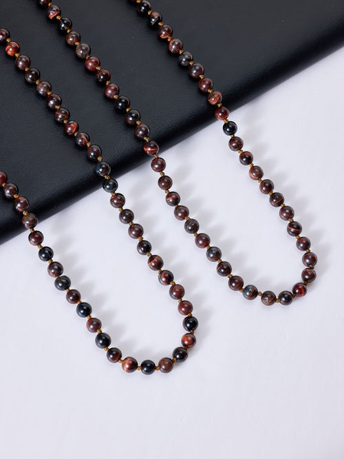 AB Red Tiger Eye Bead Long Necklace N2740