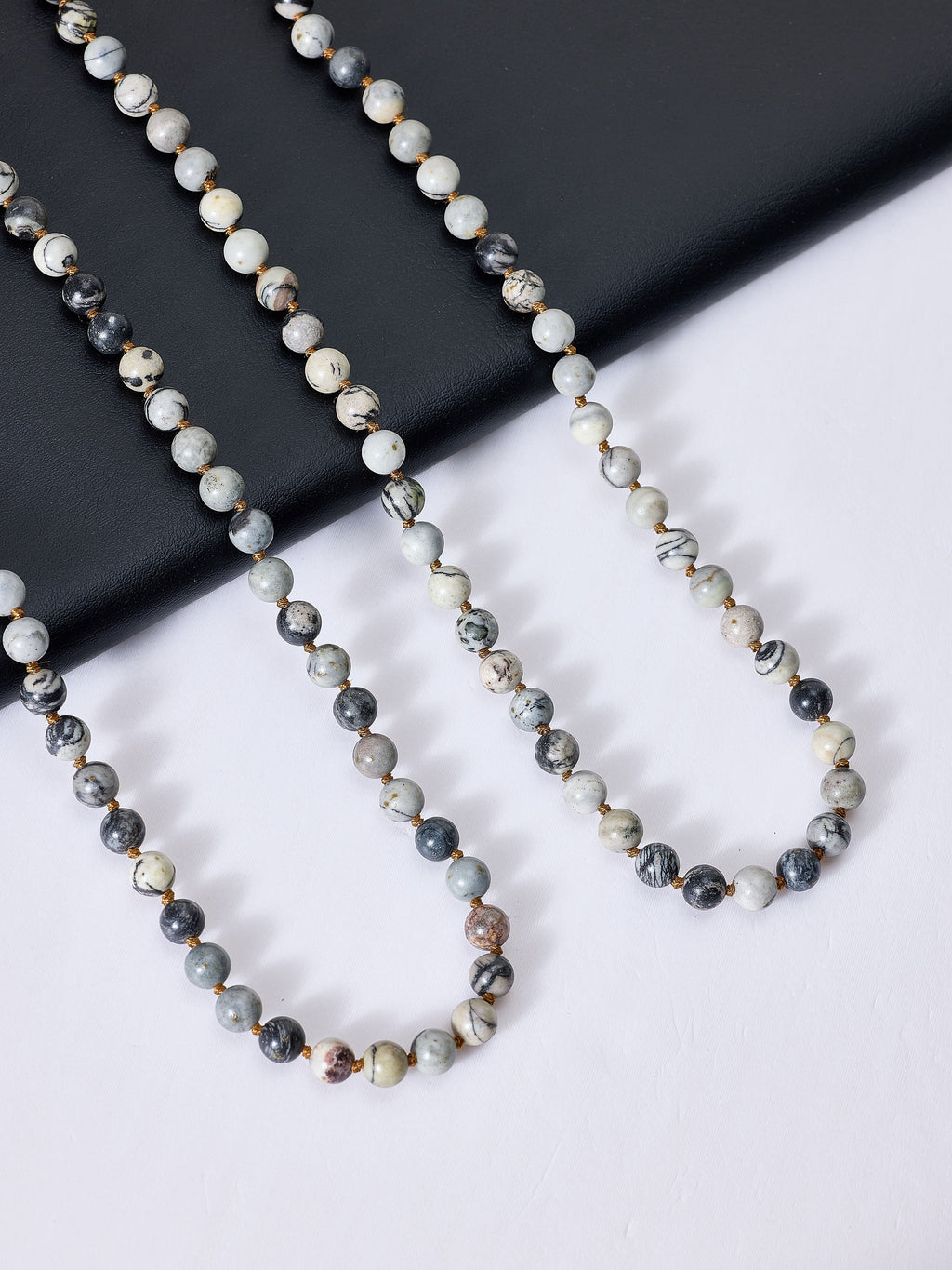 Black Network Beaded Long Necklace N2740