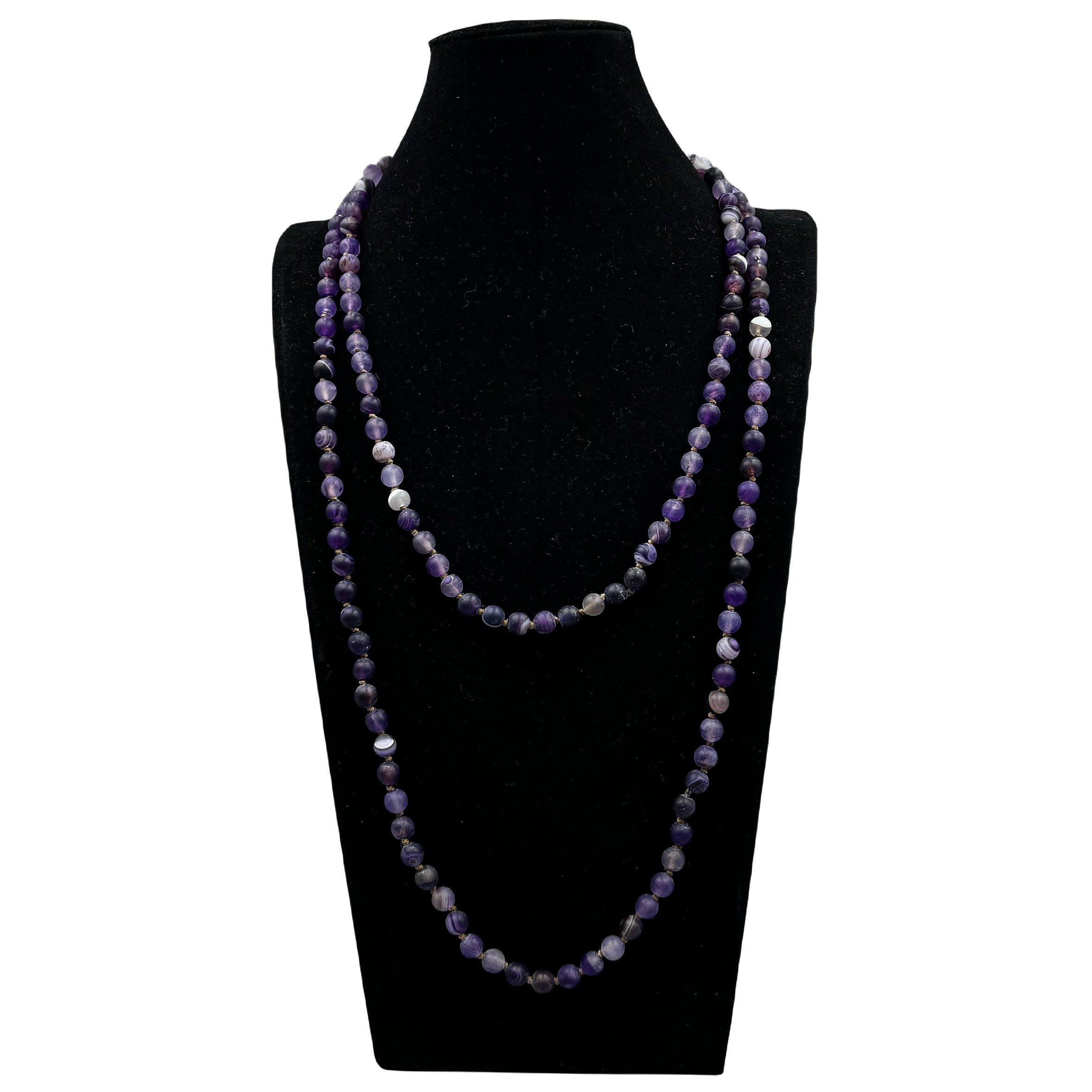 Purple Agate Bead Long Necklace N2740