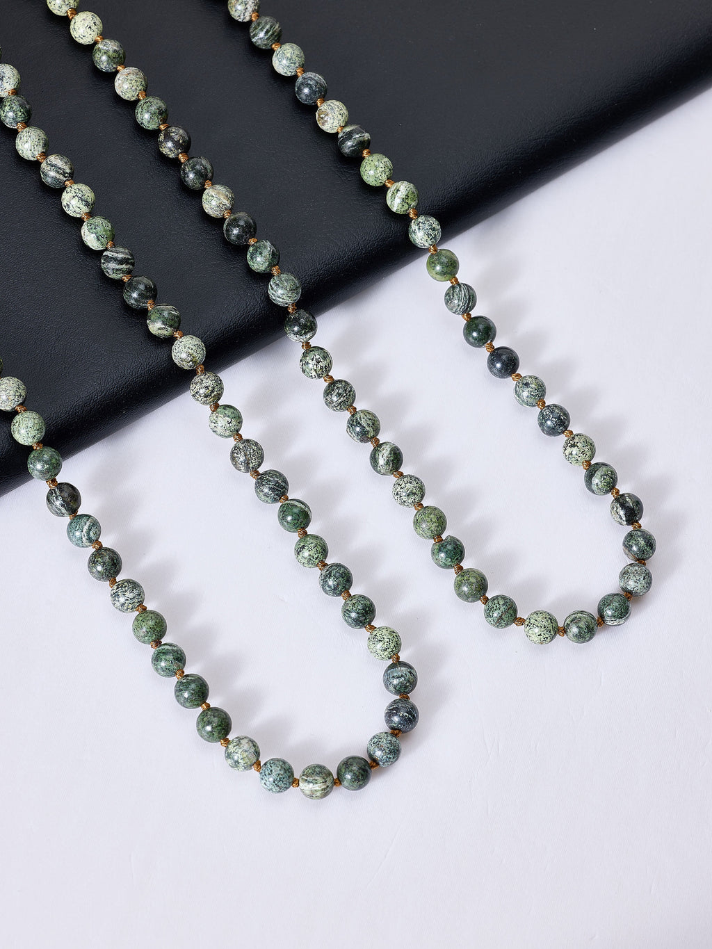 Green Zebra Jasper Bead Long Necklace N2740