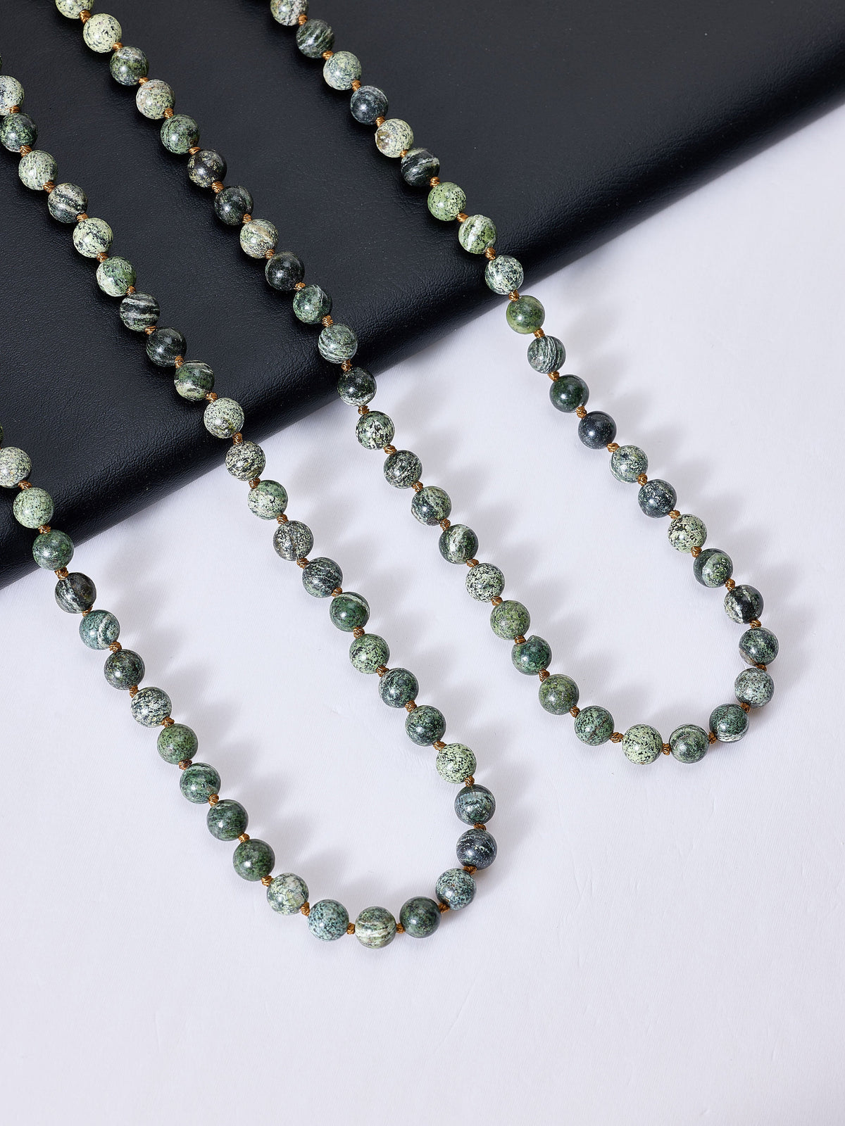 Green Zebra Jasper Bead Long Necklace N2740