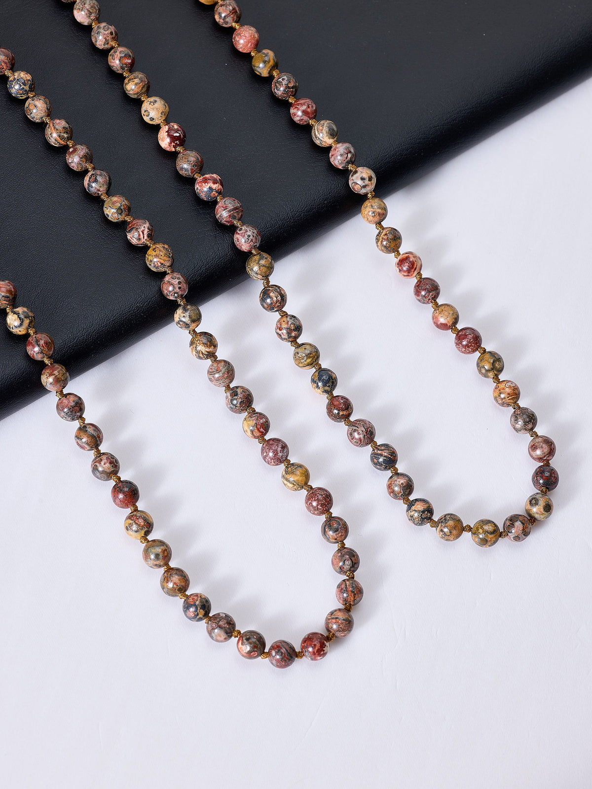 Red Leopard Skin Bead Long Necklace N2740
