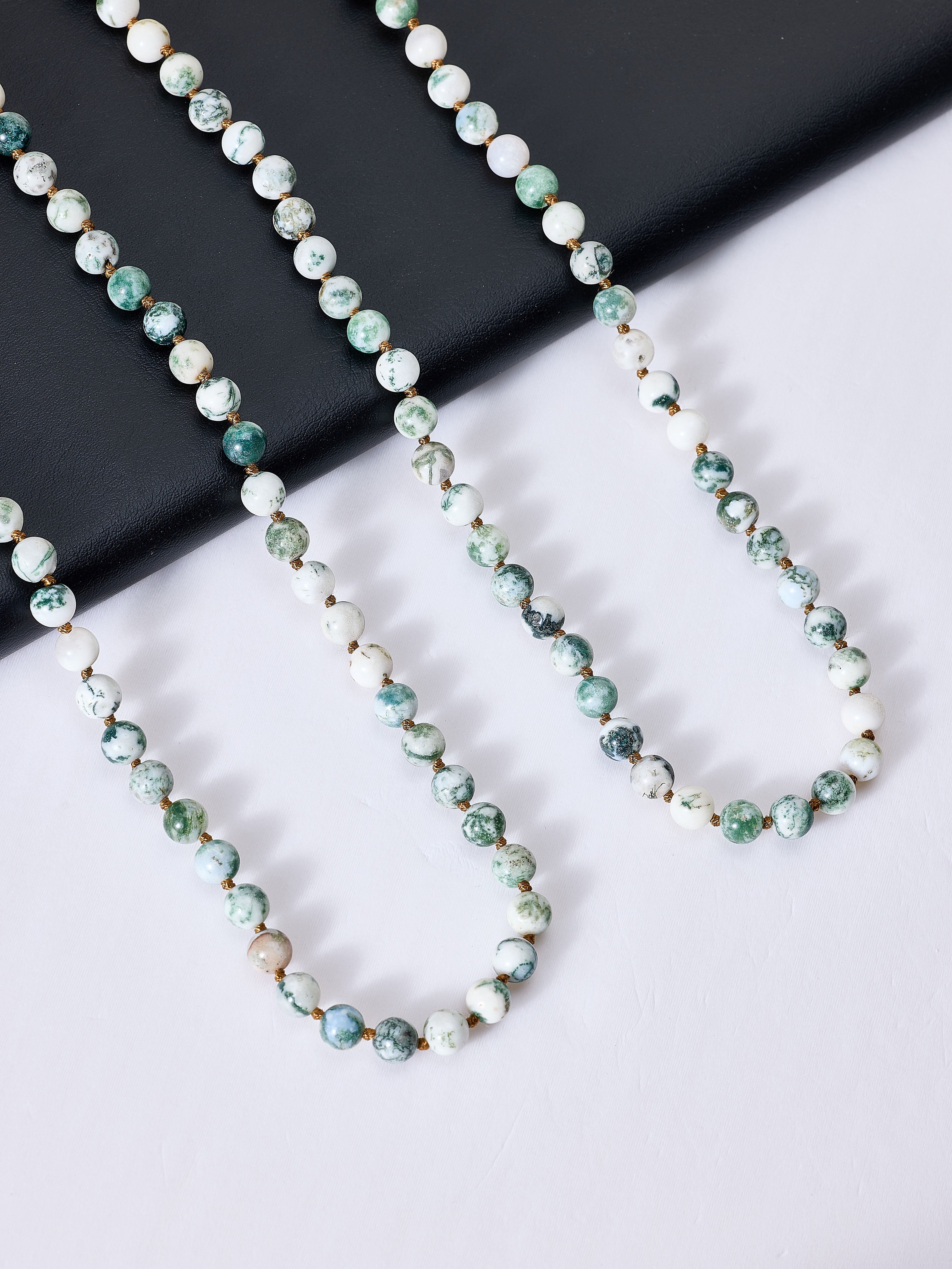 Tree Line Agate Bead Long Necklace N2740