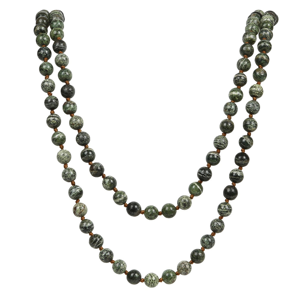 Green Zebra Jasper Bead Long Necklace N2740 - view 2