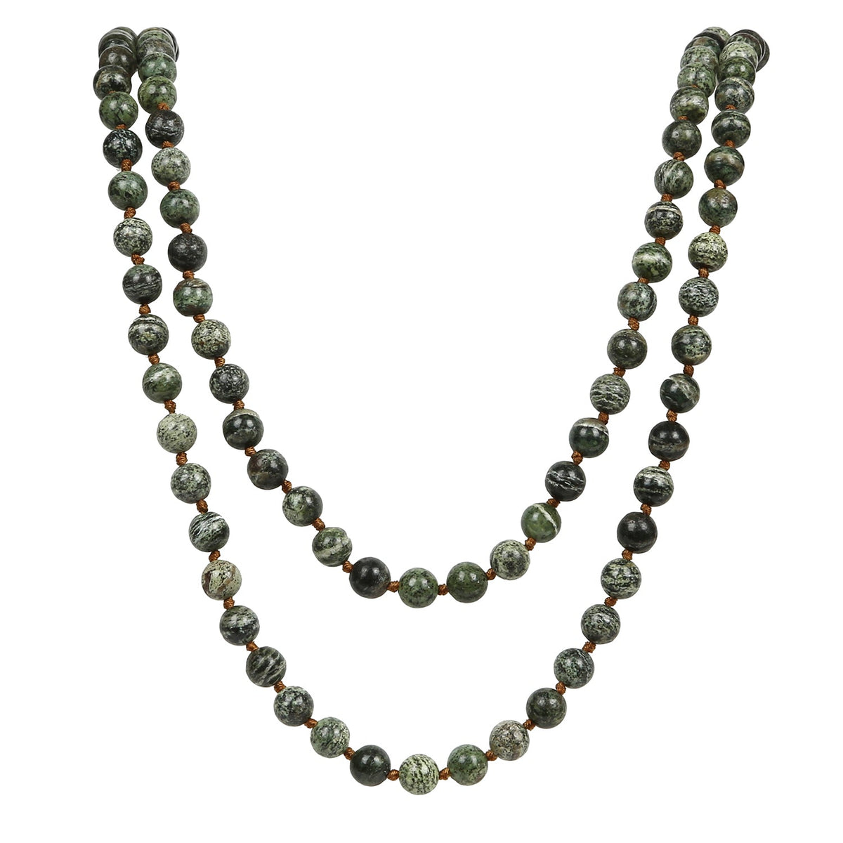 Green Zebra Jasper Bead Long Necklace N2740 - view 2