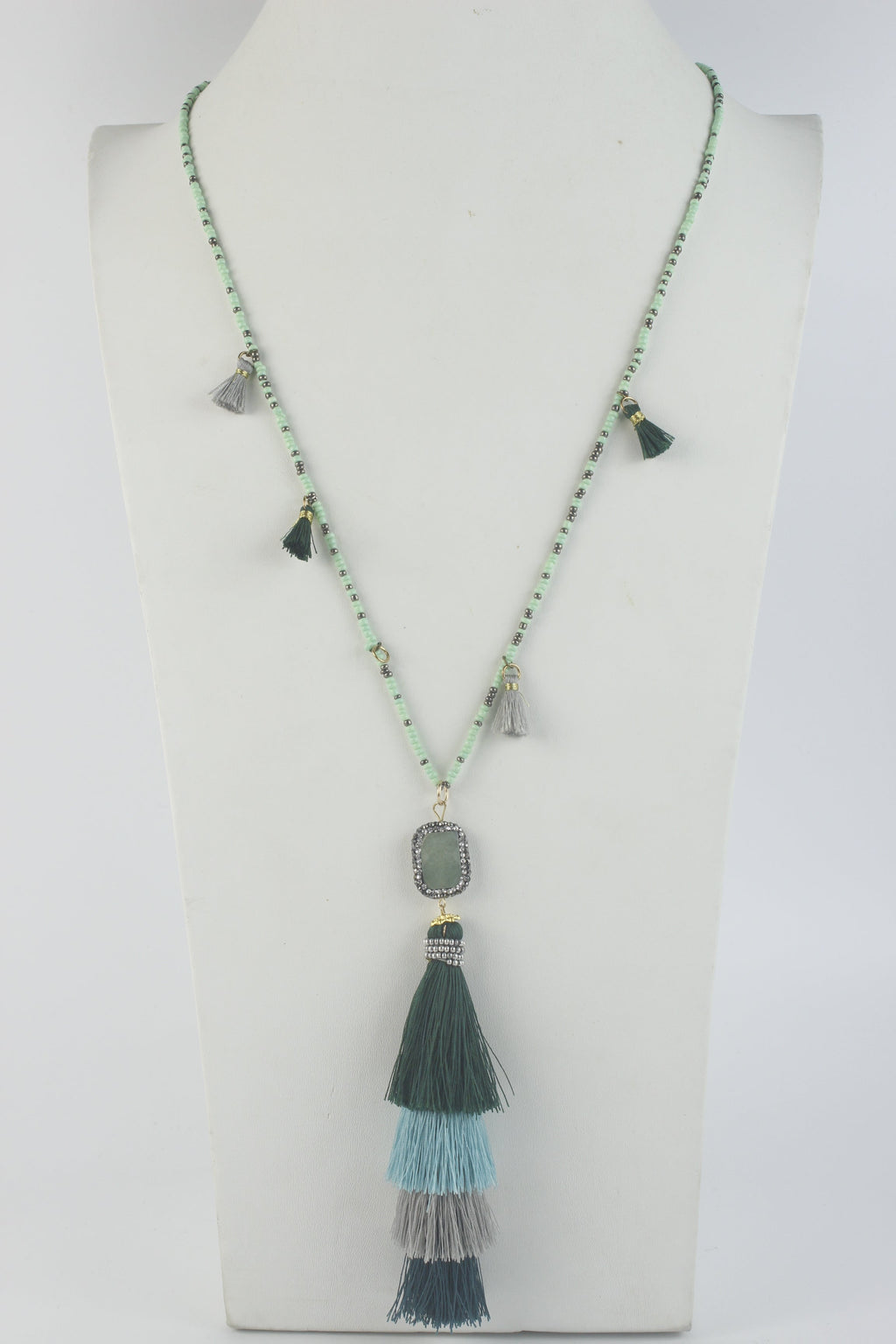 Fashion Silk Tassel Beads Pendant Long Necklace N2938