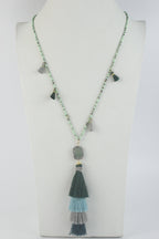 Fashion Silk Tassel Beads Pendant Long Necklace N2938