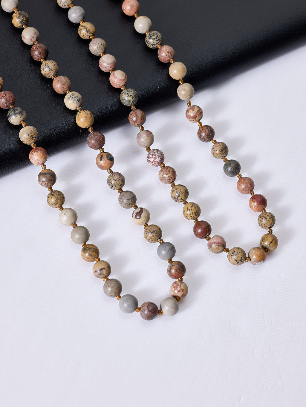 Black Grassy Jasper Bead Long Necklace N2740