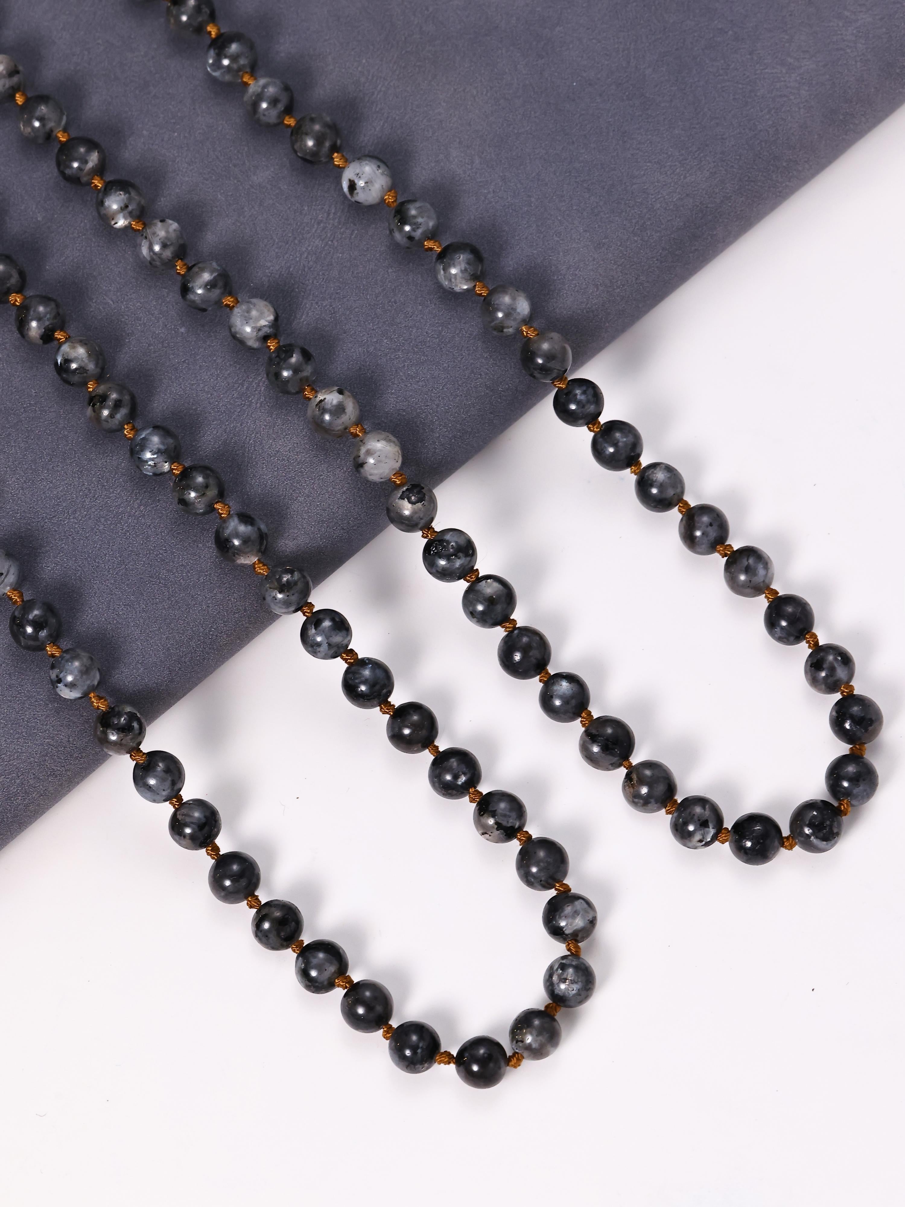 Black Labradorite Bead Long Necklace N2740