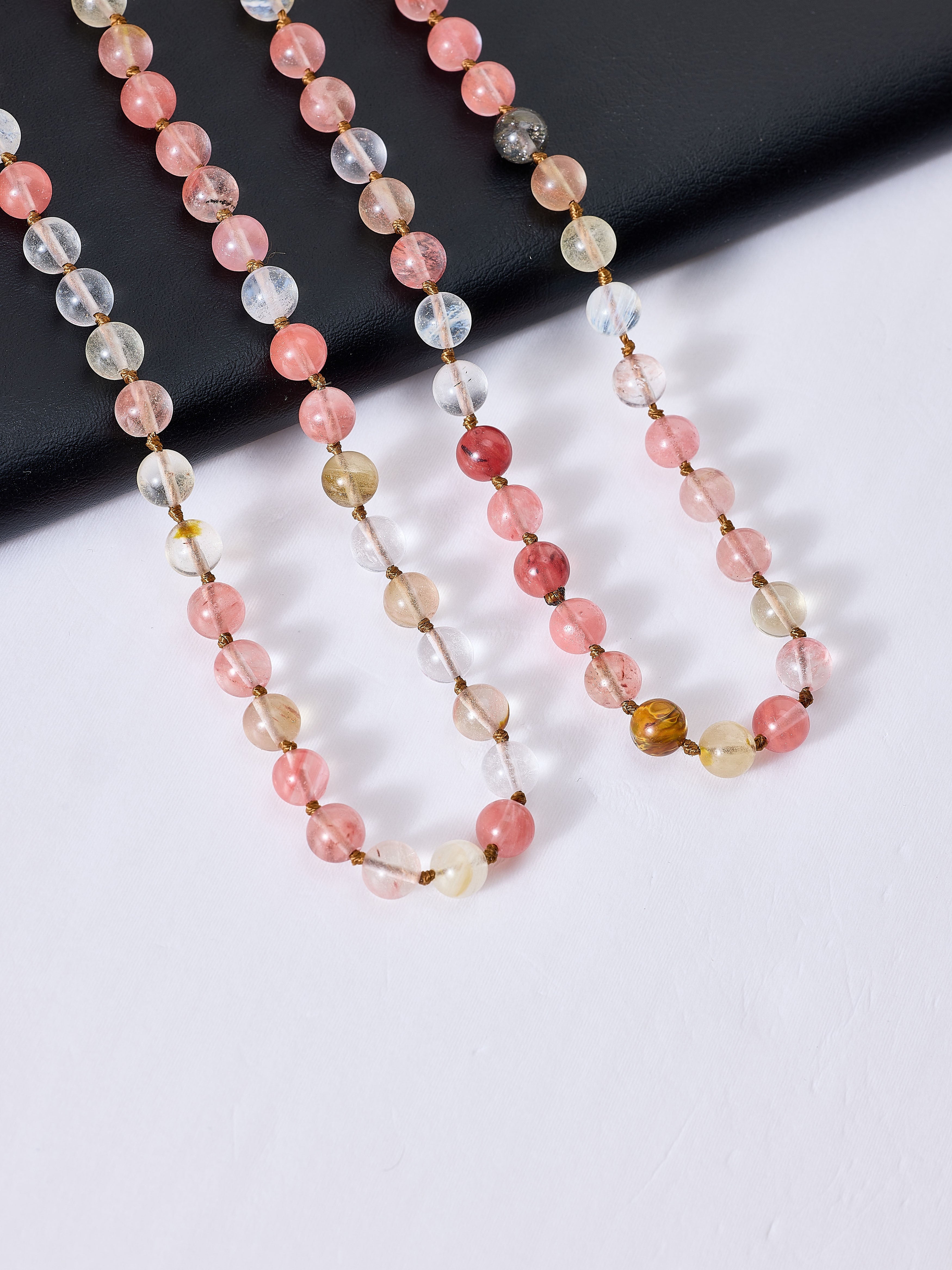 Cherry Quartz Stone Beaded Necklace N3180