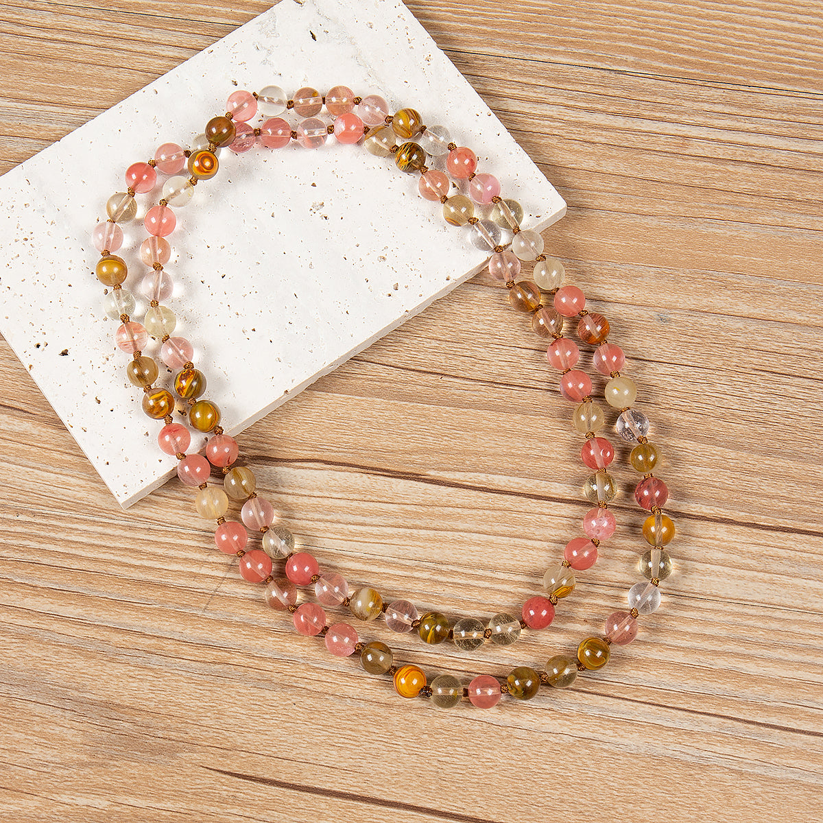 Cherry Quartz Beaded Long Necklace N2740 - view 2