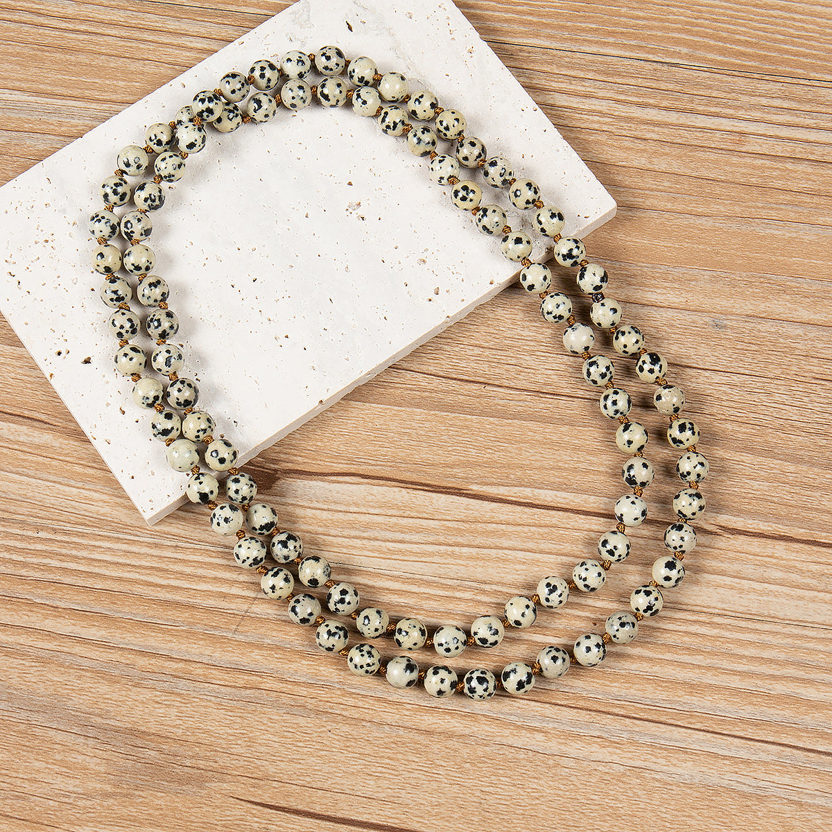 Dalmatian Jasper Bead Long Necklace N2740