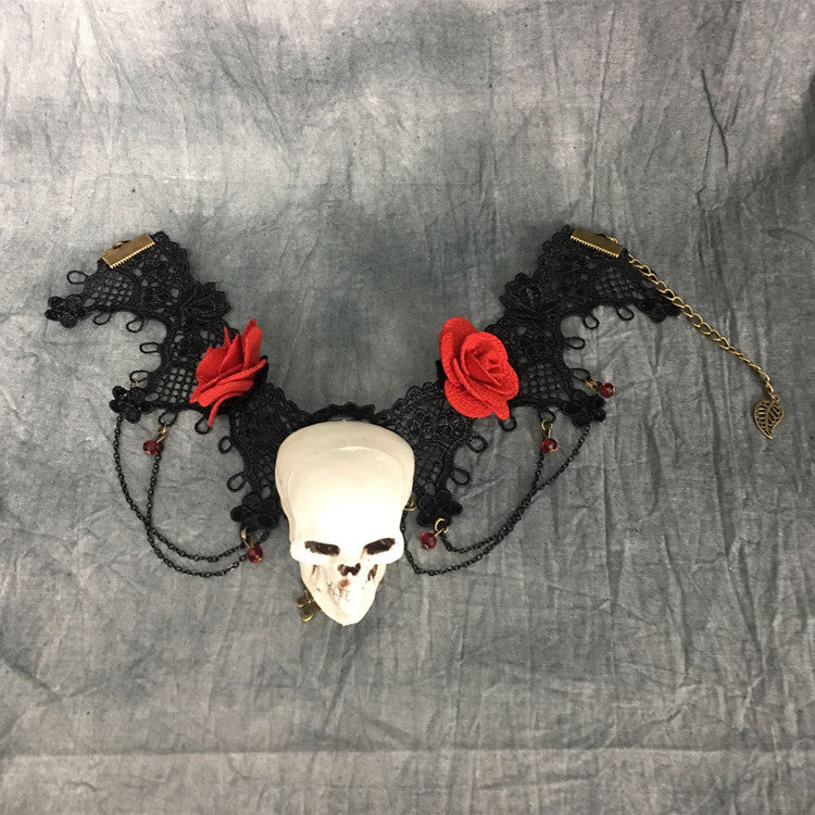 Skull Rose Lace Choker Necklace N3837