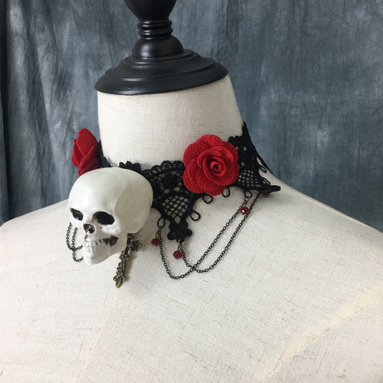 Skull Rose Lace Choker Necklace N3837