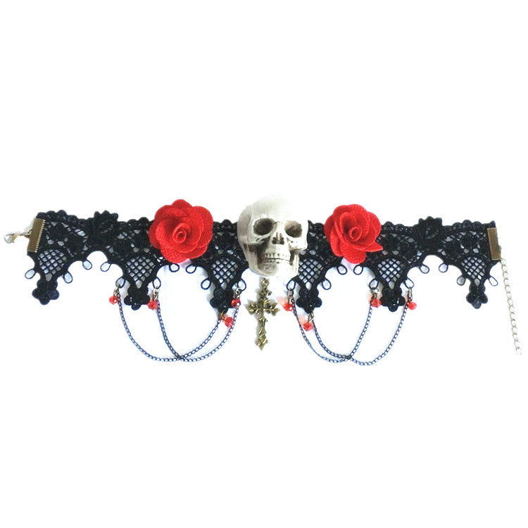 Skull Rose Lace Choker Necklace N3837