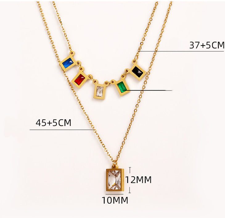 Square  Stainless Steel  Multilayer Chains Necklace Set N3884