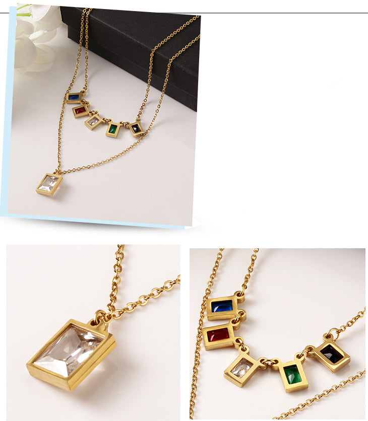 Square  Stainless Steel  Multilayer Chains Necklace Set N3884
