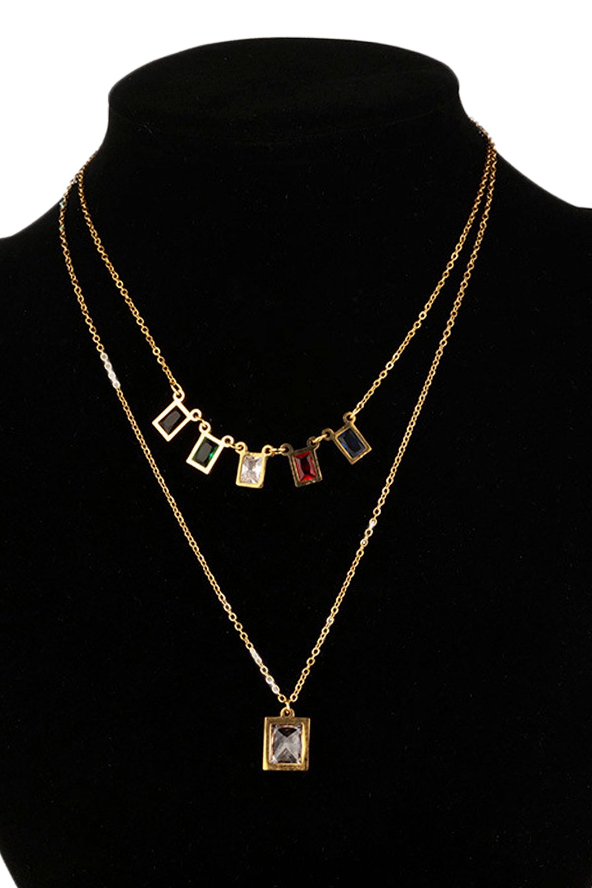 Square  Stainless Steel  Multilayer Chains Necklace Set N3884