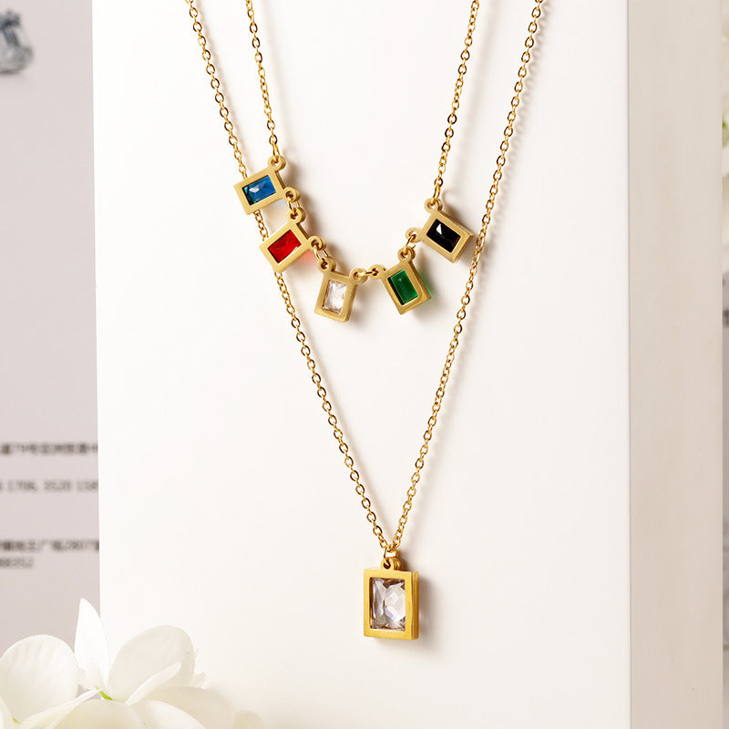Square  Stainless Steel  Multilayer Chains Necklace Set N3884