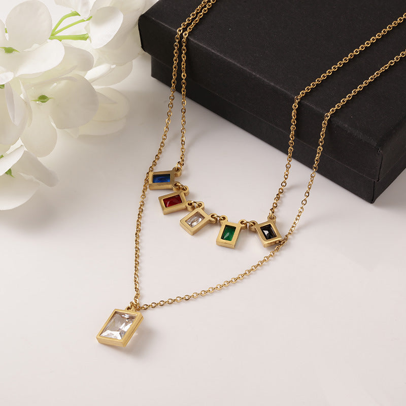 Square  Stainless Steel  Multilayer Chains Necklace Set N3884
