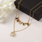 Square  Stainless Steel  Multilayer Chains Necklace Set N3884