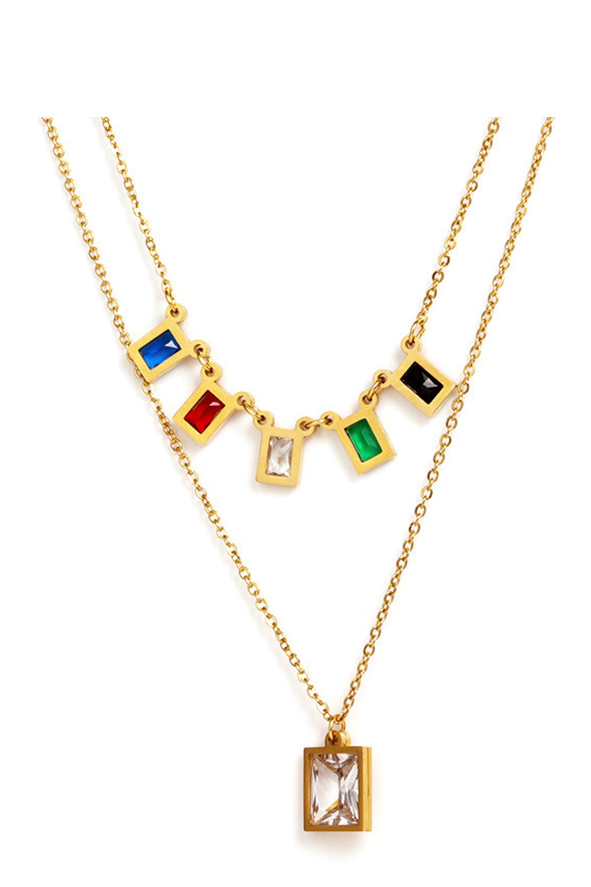 Square  Stainless Steel  Multilayer Chains Necklace Set N3884
