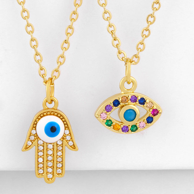 Evil Eye Zircon Copper Chain Necklace N3896
