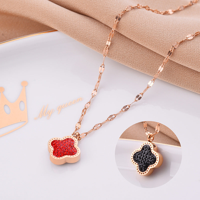 Clover Rhinestone Stainless Steel Necklace N4033