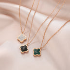 Clover Rhinestone Stainless Steel Necklace N4033