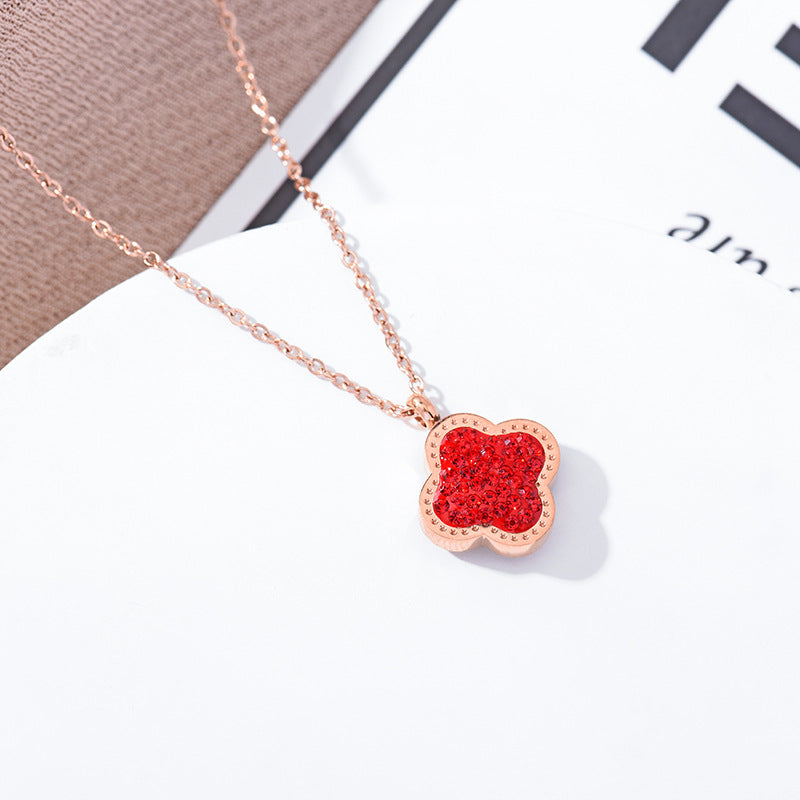 Clover Rhinestone Stainless Steel Necklace N4033