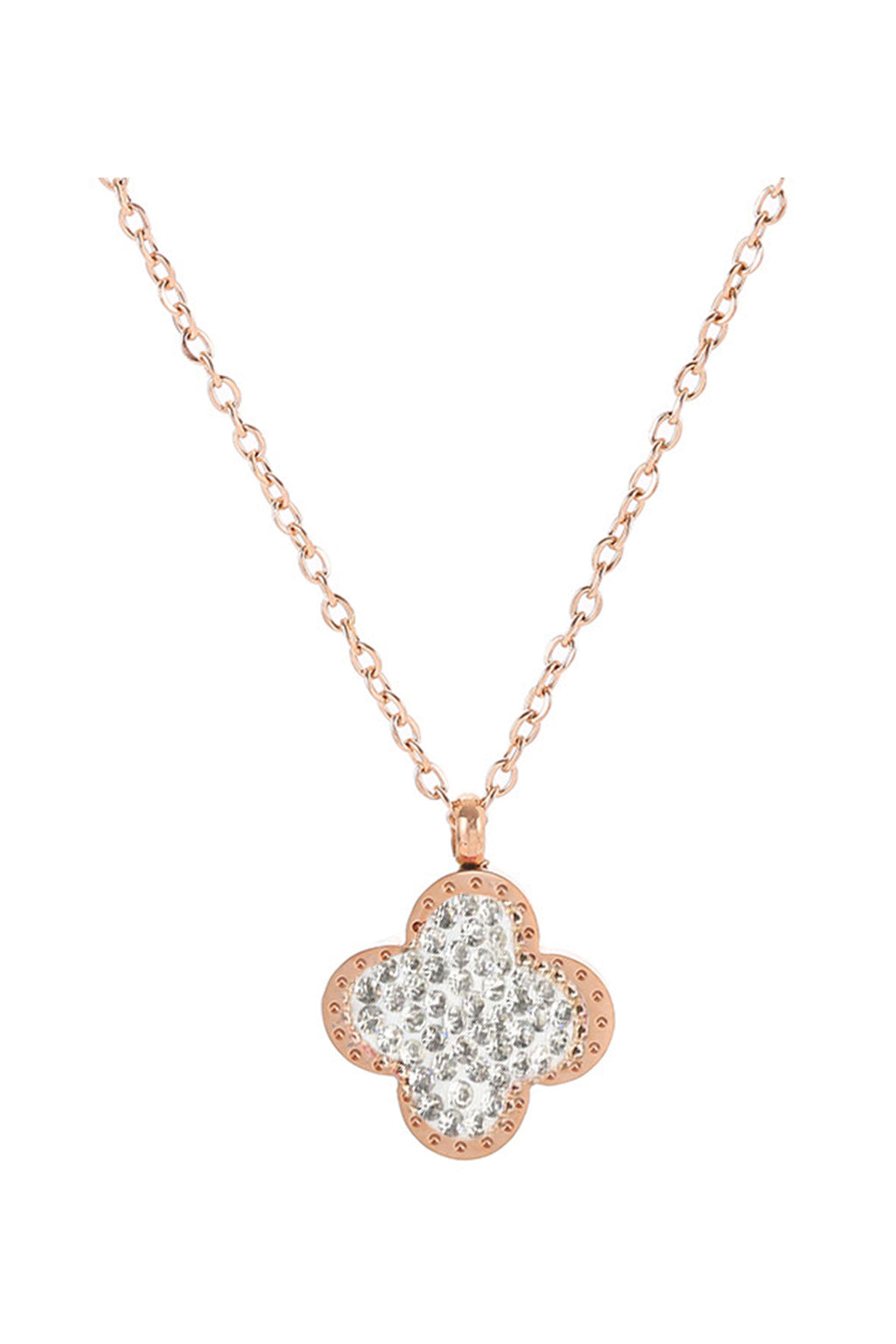 Clover Rhinestone Stainless Steel Necklace N4033