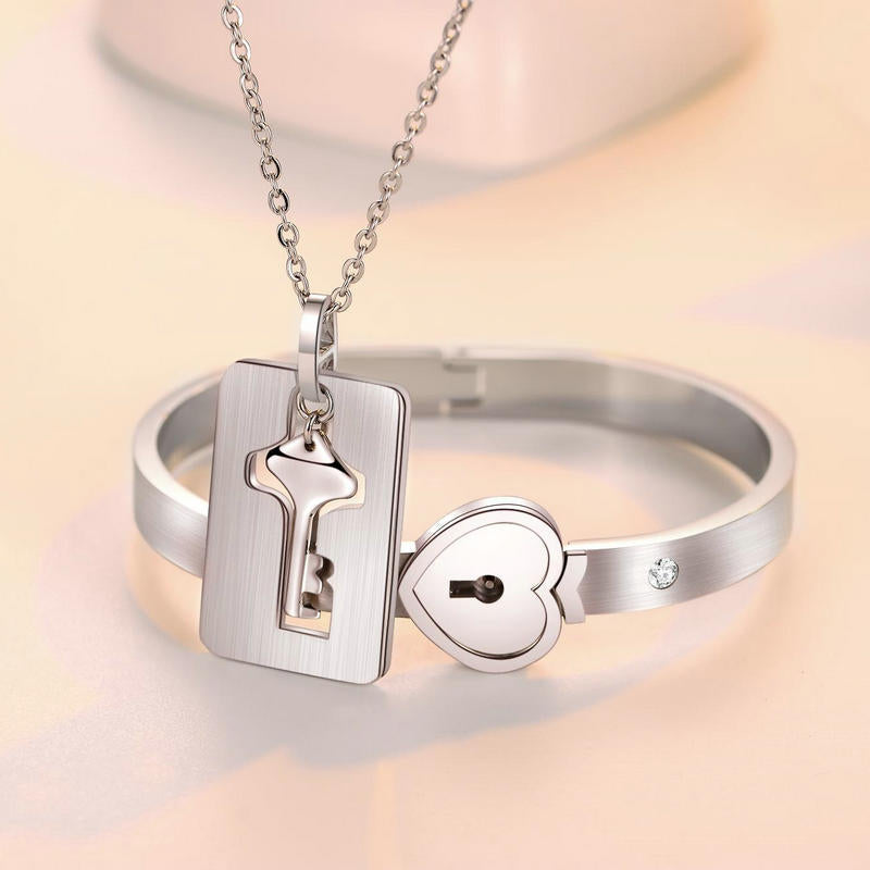 Key & Lock Stainless Steel Necklace Bracelet N4053
