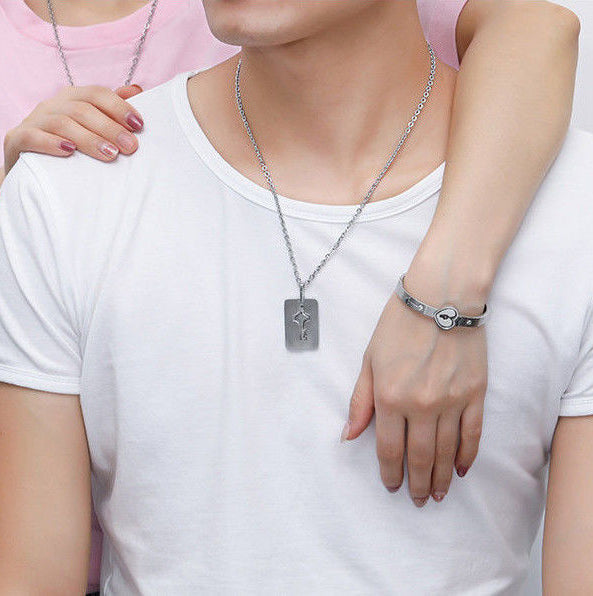 Key & Lock Stainless Steel Necklace Bracelet N4053