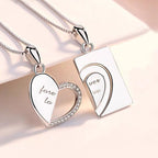 Heart Rhinestone Silver Couple Necklace Set N4193-Set